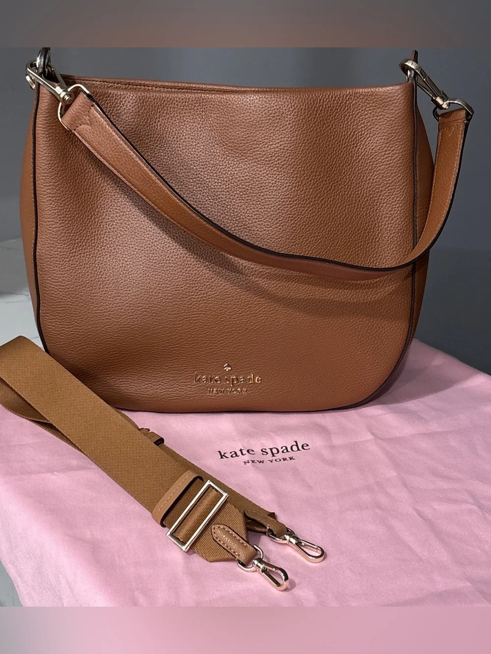 Kate Spade Lexy Large Hobo Shoulder Bag Pebbled Leather Warm Gingerbread Brown